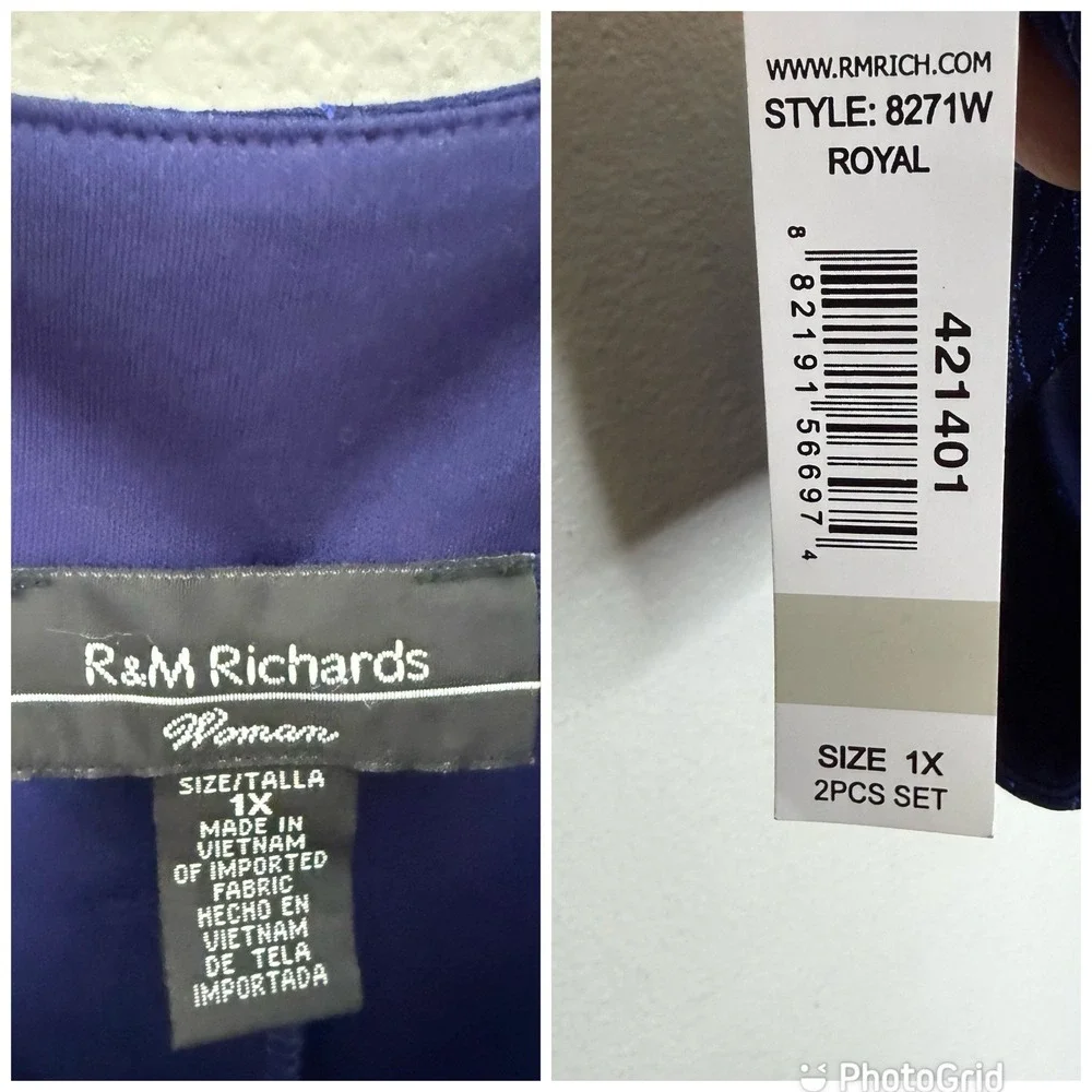 New‎ R And M Richard's Royal Blue Sheer 3/4 Sleeve Jacket And Dress Womens 1X